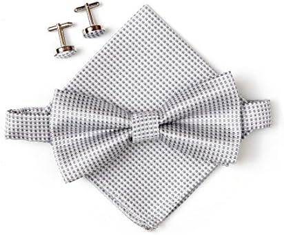Stylefad Men's Bow Tie Set Checkered Pattern Light Grey