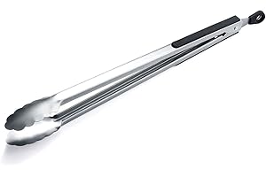 HOMQUEN 16 Inch Barbecue Tongs, Stainless Steel BBQ Tongs, Premium Grill Tongs for Cooking, Metal Tongs for Massive Meat, Locking Kitchen Tongs, Stylish Sturdy Cooking Tongs