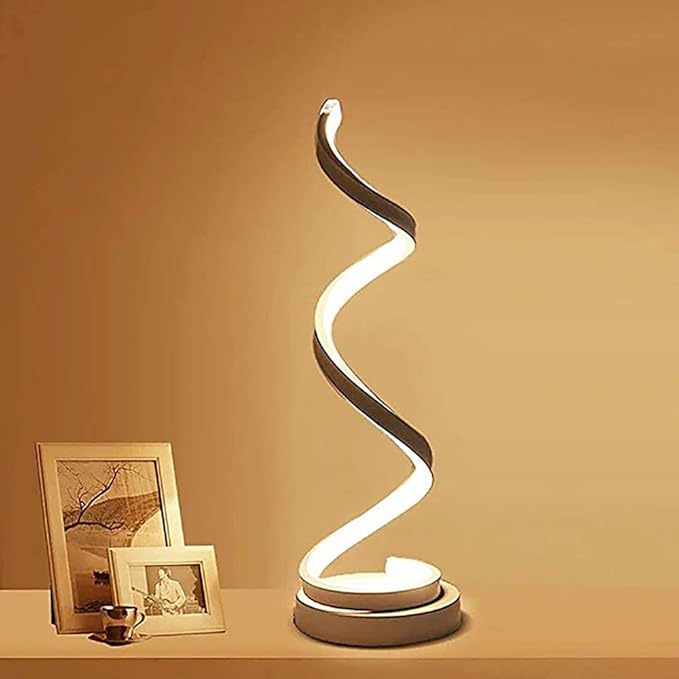 Modern LED Spiral Table Lamp, ALLOMN Curved Desk Bedside Light for