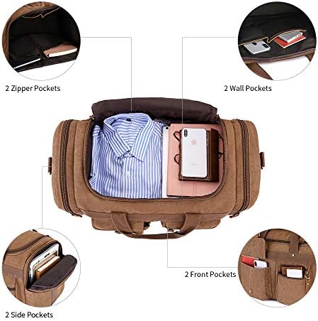 Plambag Large Canvas Duffel Bag Overnight Travel Tote Weekend Bag(Coffee) 4 Plambag Large Canvas Duffel Bag Overnight Travel Tote Weekend Bag(Coffee)