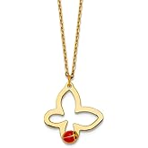 JewelryWeb 15.3mm 14k Solid Yellow Gold Polished Butterfly Angel Wings With Enamel Ladybug With .75 Inch Extension Necklace 15.5 Inch Pendant Necklace