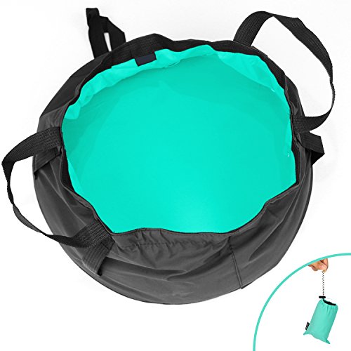 PAMASE 8.5L Portable Wash Basin Bucket-Collapsible Water Storage Bag for Camping Hiking with Carry Pouch - Lake Blue