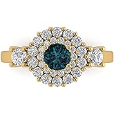 Clara Pucci 1.4 cttw London Blue Topaz 14K Yellow Gold Halo Ring for Women - Cocktail Statement Fashion Jewelry Gift (5.0mm, Round Cut)