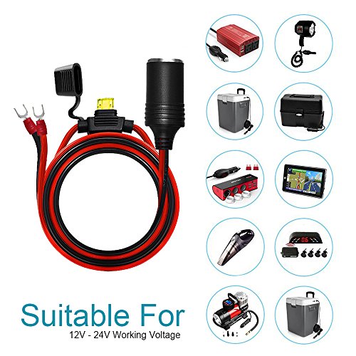 2Pack Female Cigarette Lighter 1.6FT Outlet Ring Terminal Plug Power Supply Cord 12V 16AWG Heavy Duty Cable Accessory 15A Fused DC Power 12 24 Volt Socket for Car Tire Inflator Air Pump By ZHSMS - Thumbnail 5
