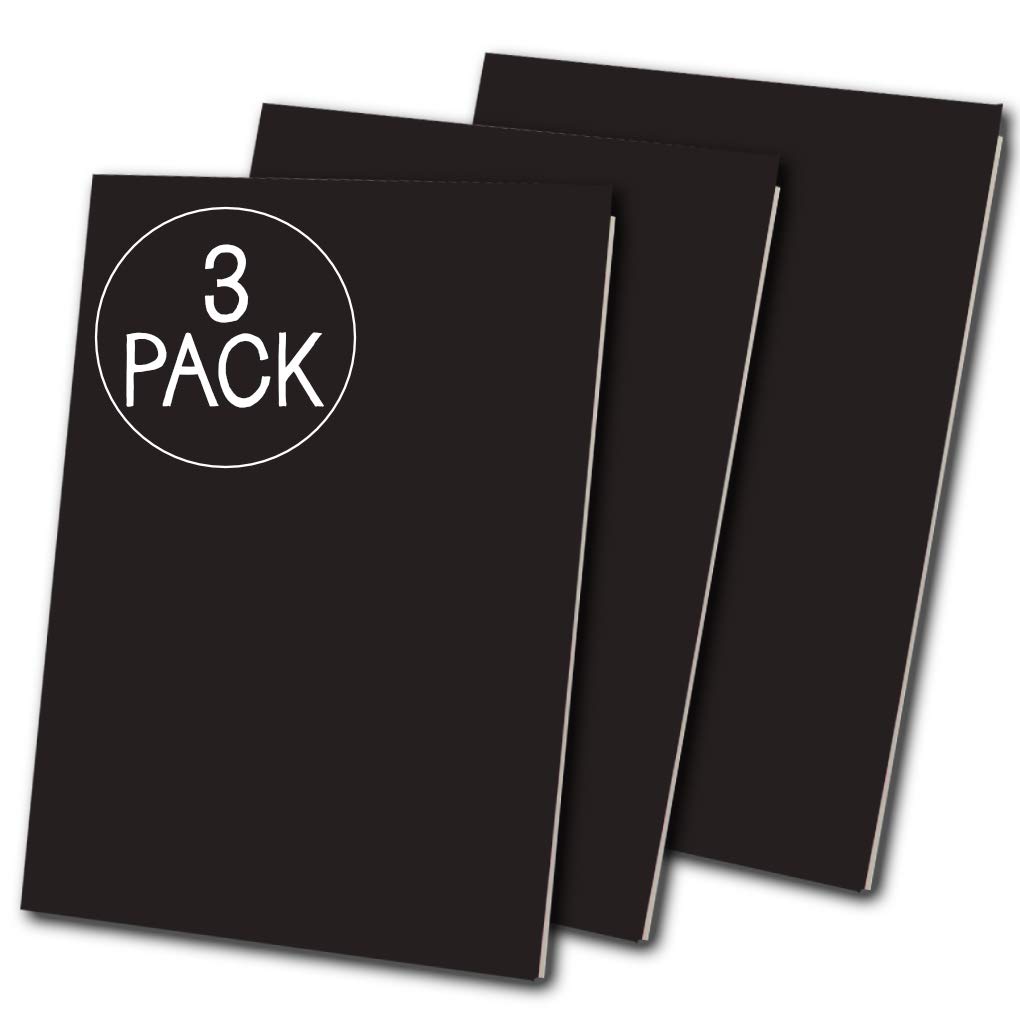 Essential Arts Pack of 3 x A4 Black Laminated Soft Cover Stapled Starter Sketchbooks 140gsm White Cartridge Paper