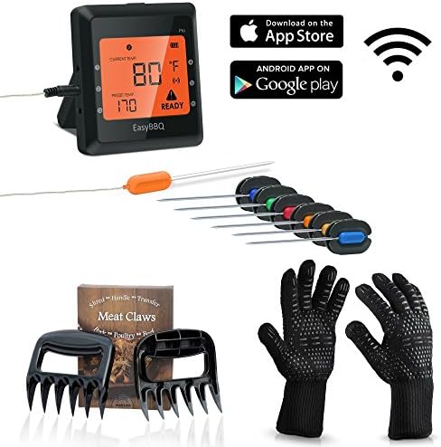 Meat Thermometer,Digital wireless Meat Thermometer with 6 Stainless steel probes for Grill,Smoker,Kitchen\BBq Gloves Heat Resistant Gloves For Oven,Cooking,Grilling,Baking\Meat Claws For BBq