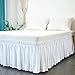 Cozylife Three Fabric Sides Wrap Around Elastic Solid Bed Skirt, Easy On/Easy Off Dust Ruffled Bed Skirts 16 Inch Tailored Drop (White,Full/Queen)