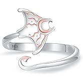 Manta Ray Ring for Women - 925 Sterling Silver Cute Stingray Ocean Sea Animal Adjustable Rings Manta Ray Gifts Jewelry