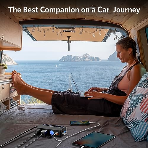 BESTEK Car Charger 180W, USB-C PD USB QC3.0 Car Charger, 12V/24V Car Cigarette Lighter Adapter with 3 Cigarette Sockets 6 USB Ports with LED Display for iPhone Dash Cam