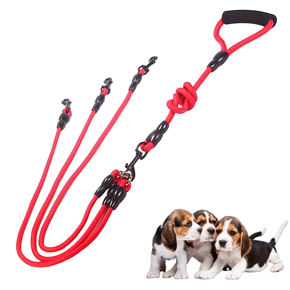 3 in 1 Dog Leashes, with Adjustable Detachable Coupler, 3 Way Dog Leash, Durable Strong Nylon Long Line Dog Leads with Padded Handle, for One, Two, Three Dogs Pet Walking Hiking