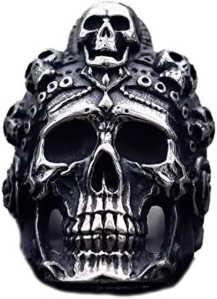 Vintage Cool Muerte Death Skull Ring Unique Mens Stainless Steel Rings Punk Rock Biker Jewelry Gift for Him,8