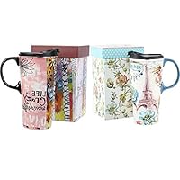 Ceramic Travel Mug 17 oz. Coffee Cups with Sealed Lid and Gift Box