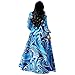 Nuofengkudu Womens Chiffon V-Neck Printed Floral Maxi Dress Long Sleeves Dresses High Waisted Belt Plus Size (Blue) XXL