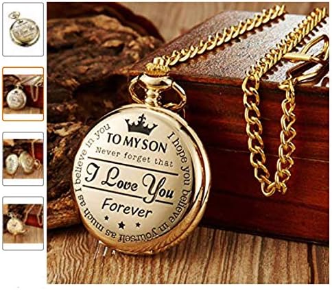 eBoutik, ‘to My Son’ Pocket Watch, Classic Vintage Fob Watch with Chain, Quartz Pendant Timepiece - Image 4