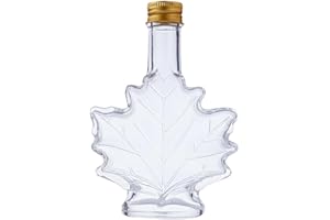 Maple Leaf Glass Syrup Bottles for Wedding Favors, Small Canadian Syrup Jars with Airtight Lids, Decorative Mini Glass Contai