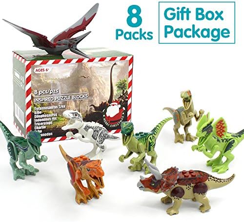 Dinosaur Figure Building Blocks Mini Dinosaur Toys Dinosaur Blocks Playset 8 Packs Best Christmas Gift for Kids &amp; Children by Qunlung