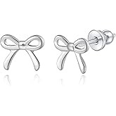 Limerencia Bow Earrings F136 Titanium Tiny Bow Studs Small Cute Bowknot post Stud Earrings Gold Silver Tone for Teens Sensitive Ears