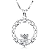 PYTALI Diamond Claddagh Necklace for Women S925 Sterling Silver Lab Grown Diamond Claddagh Celtic Knot Necklace Handmade Silver Claddagh Pendant Necklace Jewelry Gift for Women Her