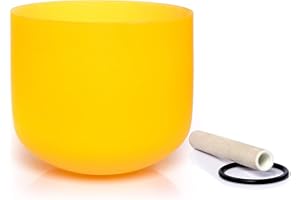 FUCHU E Note Solar Plexus Chakra Yellow Colored Quartz Frosted Crystal Singing Bowl 8 inch