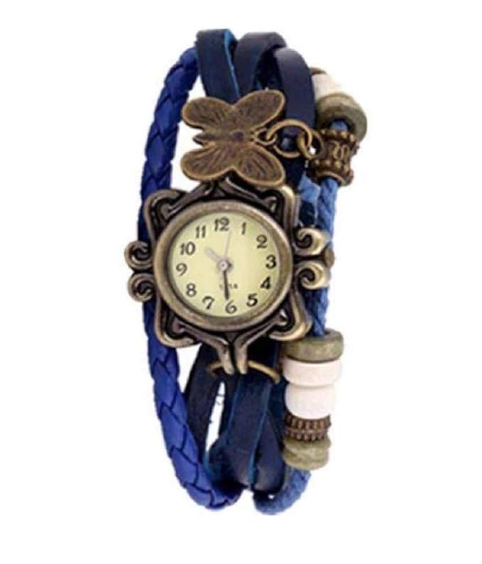 Renaissance Traders Blue Strap Analogue Black Dial Watch