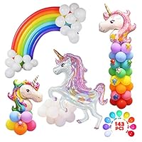 Unicorn Rainbow Balloons-143PCS YAWOOYA Unicorn Laser Foil Balloon and Latex Twisting Magic Long Balloons for Birthday Party Decoration Kit