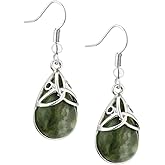 Solvar Rhodium Plated Oval Marble Trinity Drop Earrings
