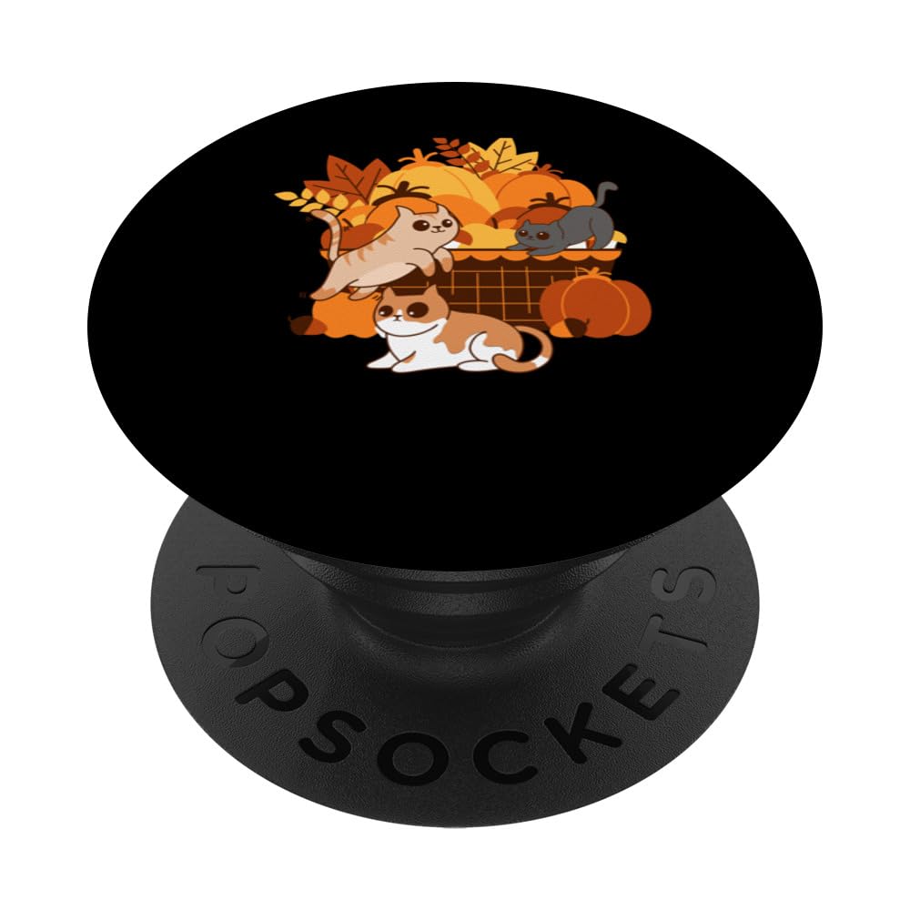 Cute Black Cat Leaves Cute Cats Of Fall And Winter PopSockets Swappable PopGrip