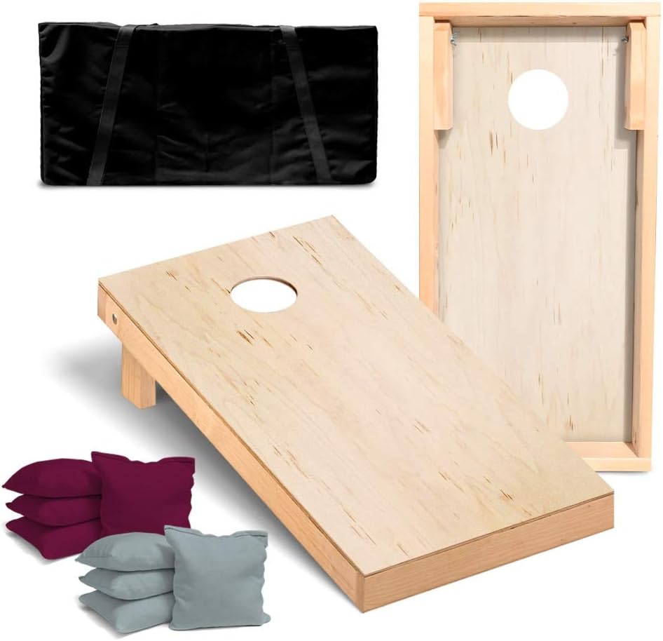 Victory Tailgate Unfinished Regulation Cornhole Board Set with 8 Corn Filled Bags and Carry Case