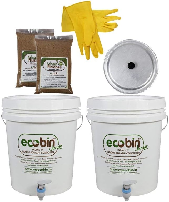 MyEcoBin Easy Indoor Home Compost Bin for Converting Organic Kitchen Waste Into Compost, 10L - Set of 2 (White)