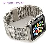 Apple Watch Band, Hapurs Stainless Steel Mesh Replacement Strap Wrist Band Metal Clasp Classic Polishing for Apple Watch (Silver 42mm)Included Adapters