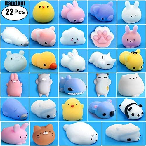 Mochi Squishy Toys, 22pcs Random Mini Cute Squishies Animals for Party Favors, Soft Kawaii Bear Cat Tiger Pig Panda Stress Reliever Anxiety Squeezables Fidget Hand Toys for Kids and Adults Gift.