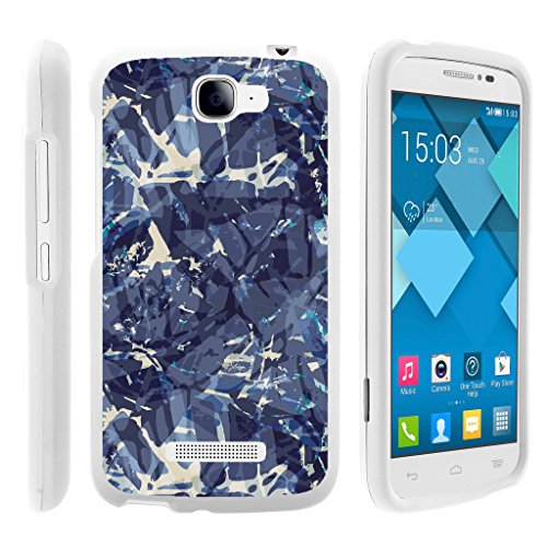 TurtleArmor ® | Alcatel One Touch Fierce 2 Case | POP Icon Case [Slim Duo] Fitted Ultra Slim Cover Rubberized Grip Snap On Protector Customed Design on White - Navy Blue Abstract