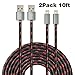HAllein Certified 2 Pack 10 Feet /3 Meters 8pin Nylon Braided Lightning Charging USB Cord (Red in Black)