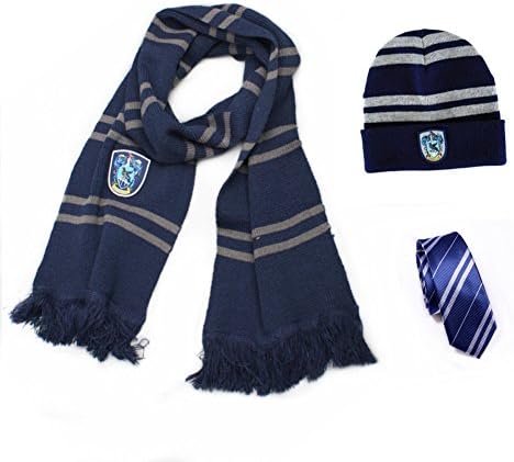 Harry Potter Gryffindor-Hufflepuff-Ravenclaw-Slytherin House Scarf + Tie + Hat/Cap Costumes Accessories Cosplay (Blue-Ravenclaw)
