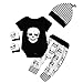 4pcs Newborn Baby Boys Girls Skull Romper+Pants+Hat+Mitten Halloween Outfit Set (0-6 Months, Black+White)