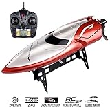 SZJJX RC Boat 2.4GHz 4CH High Speed Remote Control Racing Boat for Pools and Lakes 20KM/H LCD Display with 150M Long Remote Control Distance SJ106