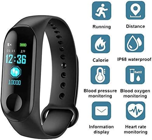 RAMJI ONLINE M3 Smart Band Fitness Tracker Watch Heart Rate with Activity Tracker Waterproof Body Functions Like Calorie Counter Blood Pressure Monitor OLED Touchscreen