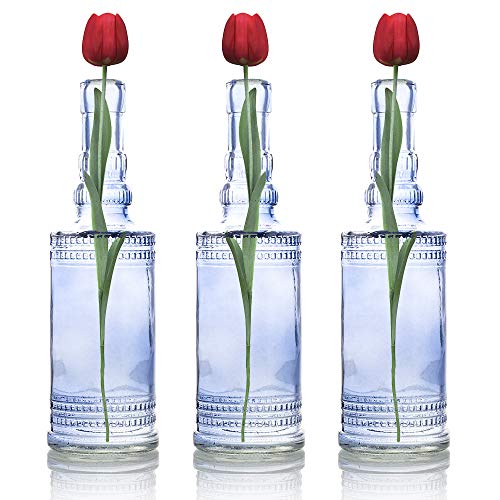 Quasimoon PaperLanternStore.com Bulk Pack (3) Camila Turquoise Vintage Glass Bottle Wedding Flower Vase