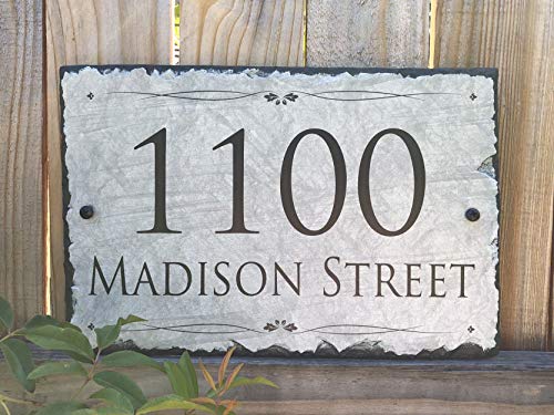 Sassy Squirrel Beautifully Handcrafted and Customizable Slate Home Address Plaque (16"x10" or 12"x8") Personalized House Sign with and mounting Hardware. Improve The Curb Appeal of Your Property