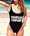 Vanell Women's Letter Print Monokini Bikini High Cut Backless One Piece Swimsuit, Black 3, Tag S=US 2-4