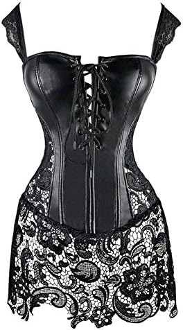 Black Friday FQHOME Womens Steampunk Gothic Faux Leather Lace up Front Bustier Corset Size XL