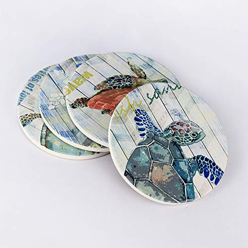 Absorbent Coasters Set of 4 Ocean Theme Sea Turtle Coaster for Drinks