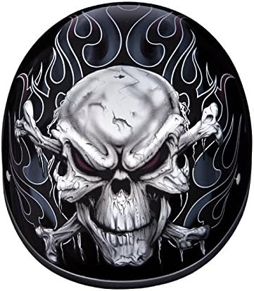 DOT Motorcycle Half Helmet With Skulls and Crossbones (Size L, LG, Large)