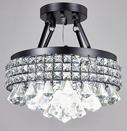 Top Lighting 4-Light Antique Black Round Metal Shade Crystal Chandelier Semi-Flush Mount Ceiling Fixture