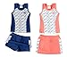 Girls’ Tennis 2 Piece Breathable Dress Set - With Navy or Coral Sleeveless Racerback Top and Tennis Skirt with Undershorts