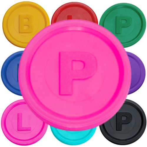 100 Token Neon Rosa P Bottle Bill Game Tokens Container Deposit Pledge Learning Counting Counters Refund Coins Chips available with Letters B, P, or L and many different colours - Thumbnail 2