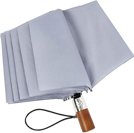 Paraguas Plegable, Paraguas Portátil De Asa De Madera Maciza Plegable