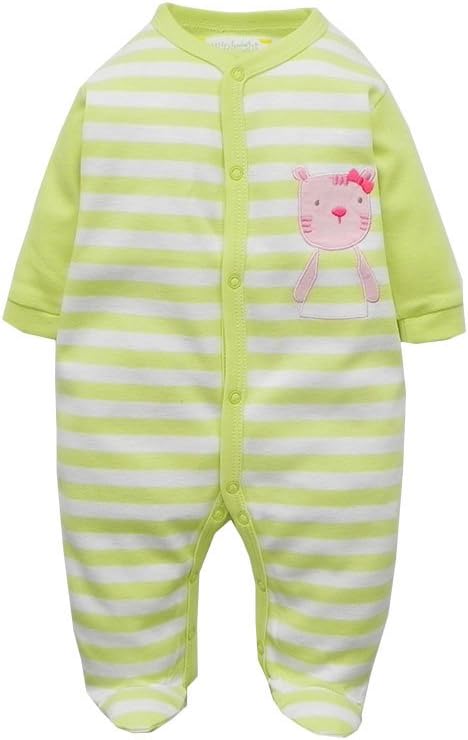 WinBright Baby Girl's Lovely Cat Striped Footed Sleeper Pajama(Green)