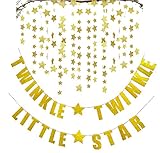 FECEDY Gold Twinkle Twinkle Little Star Banner with 2pcs Sparkling Star Garland for Party