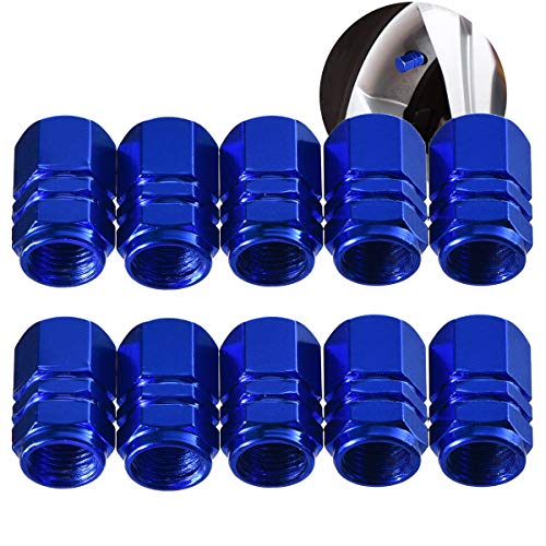 WFPOWER 10 Pieces Tire Stem Valve Caps Aluminium Car Dustproof Caps Tire Wheel Stem Air Valve Caps for Vehicle, SUV, Bike Bicycle, Trucks, Motorbike, Hexagon Shape (Blue) - Thumbnail 5